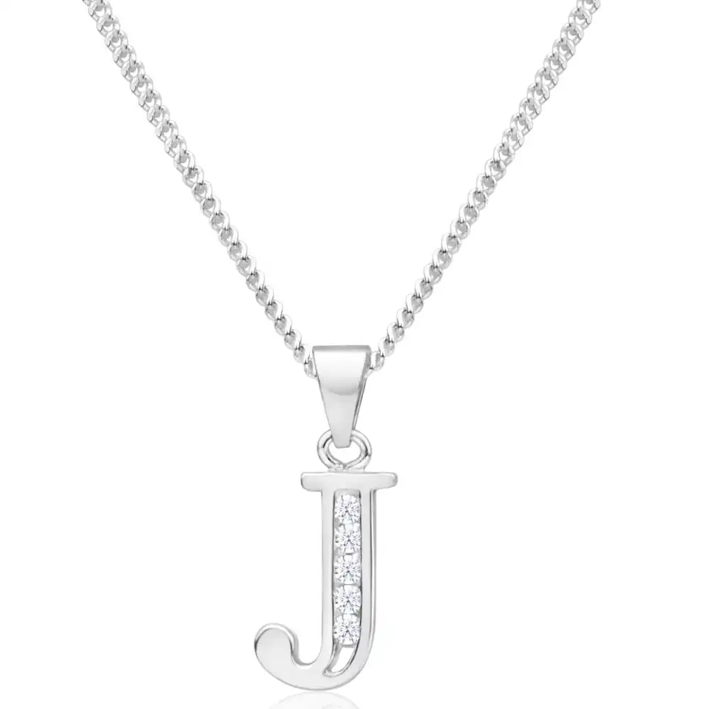 Sterling Silver Cubic Zirconia  Initial "J" Pendant