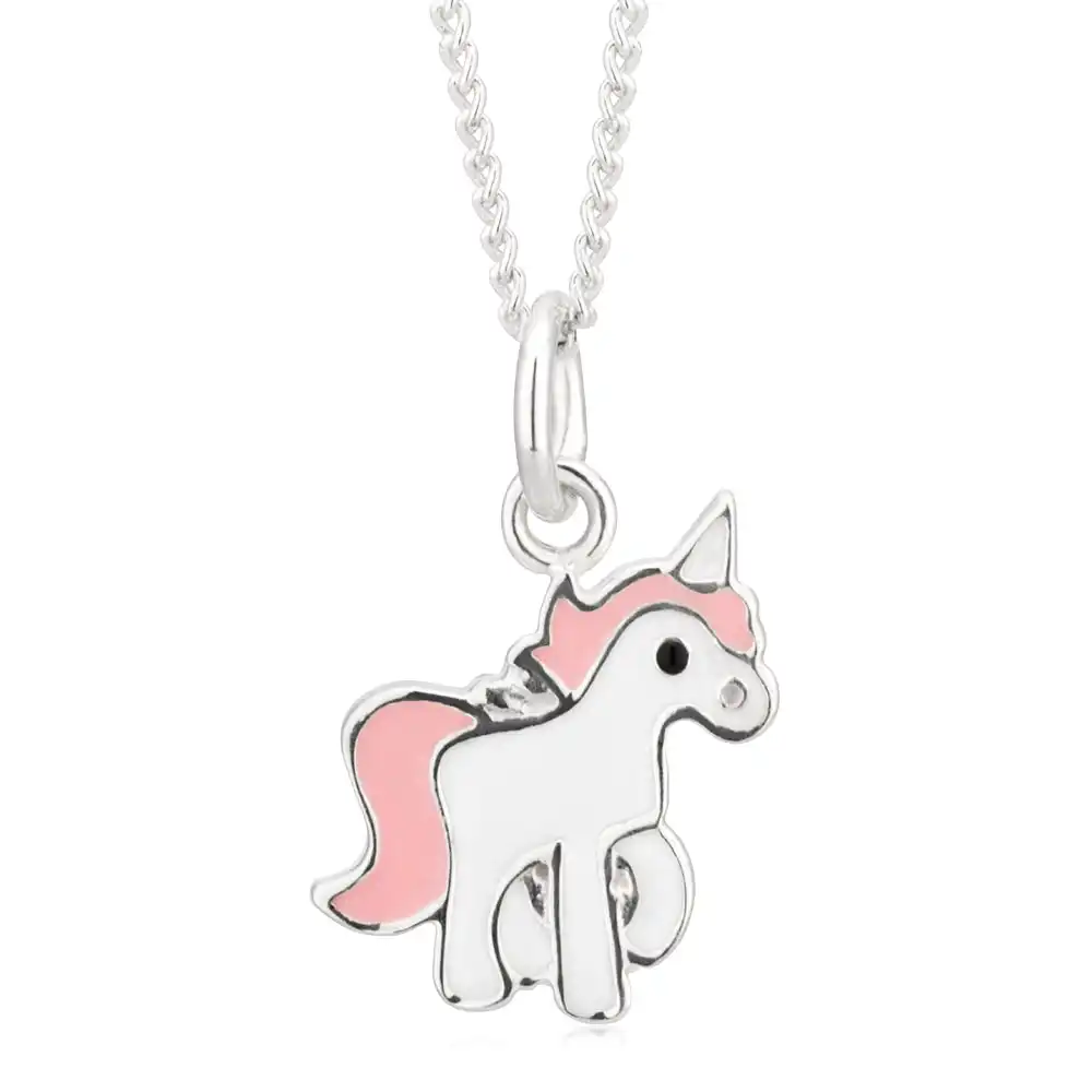 Sterling Silver Unicorn Pink and White Pendant