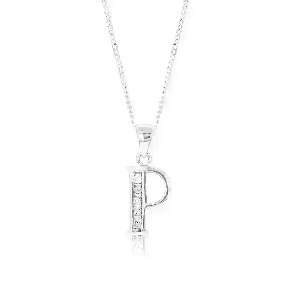 Sterling Silver Cubic Zirconia  Initial "P" Pendant