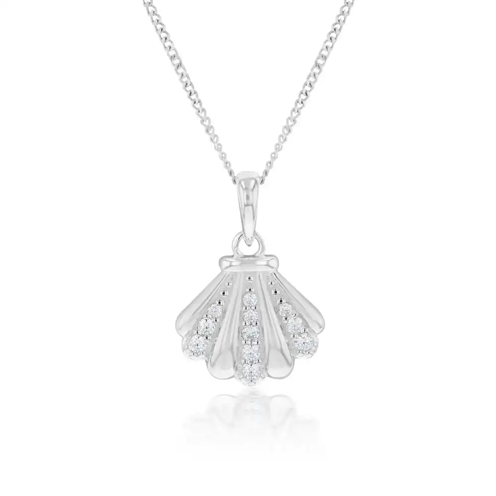 Sterling Silver Zirconia Clam Shell Pendant