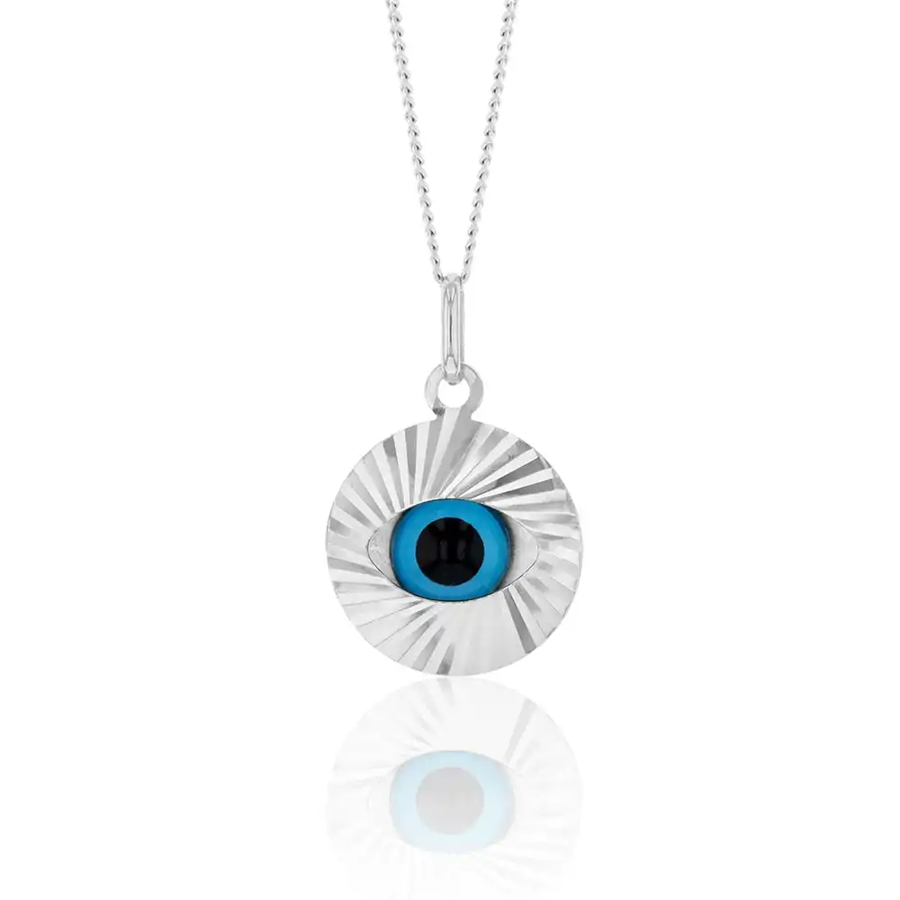 Sterling Silver Rhodium Plated Large Evil Eye Pendant