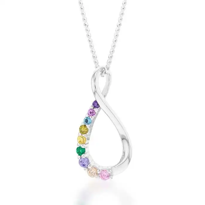 Sterling Silver Rainbow Multicolour Cubic Zirconia On Infinity Pendant