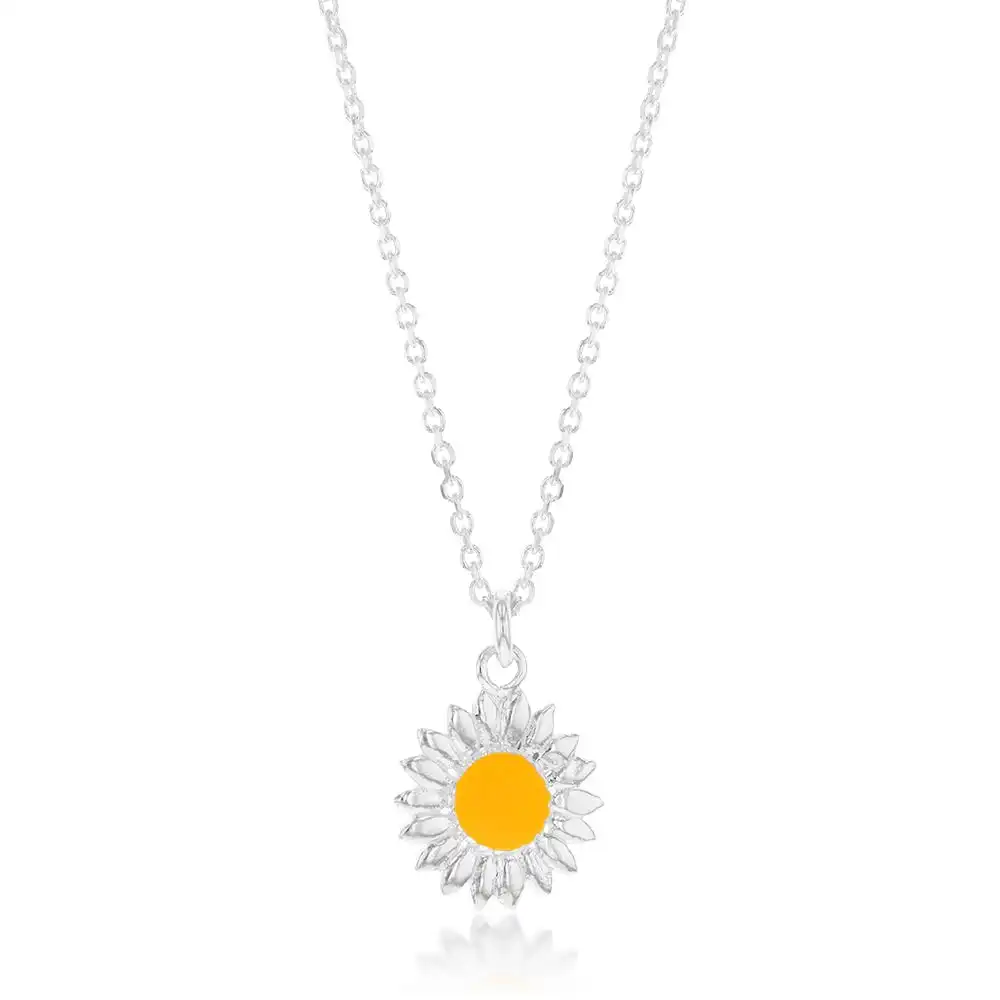 Sterling Silver Sunflower Pendant On 45cm Chain