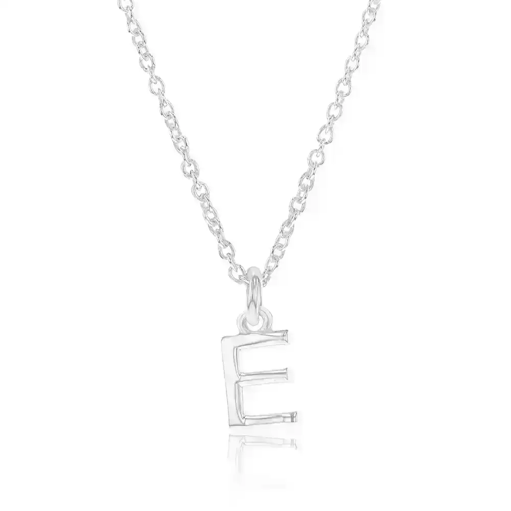 Sterling Silver Initial Letter "E" Pendant On 45cm Chain