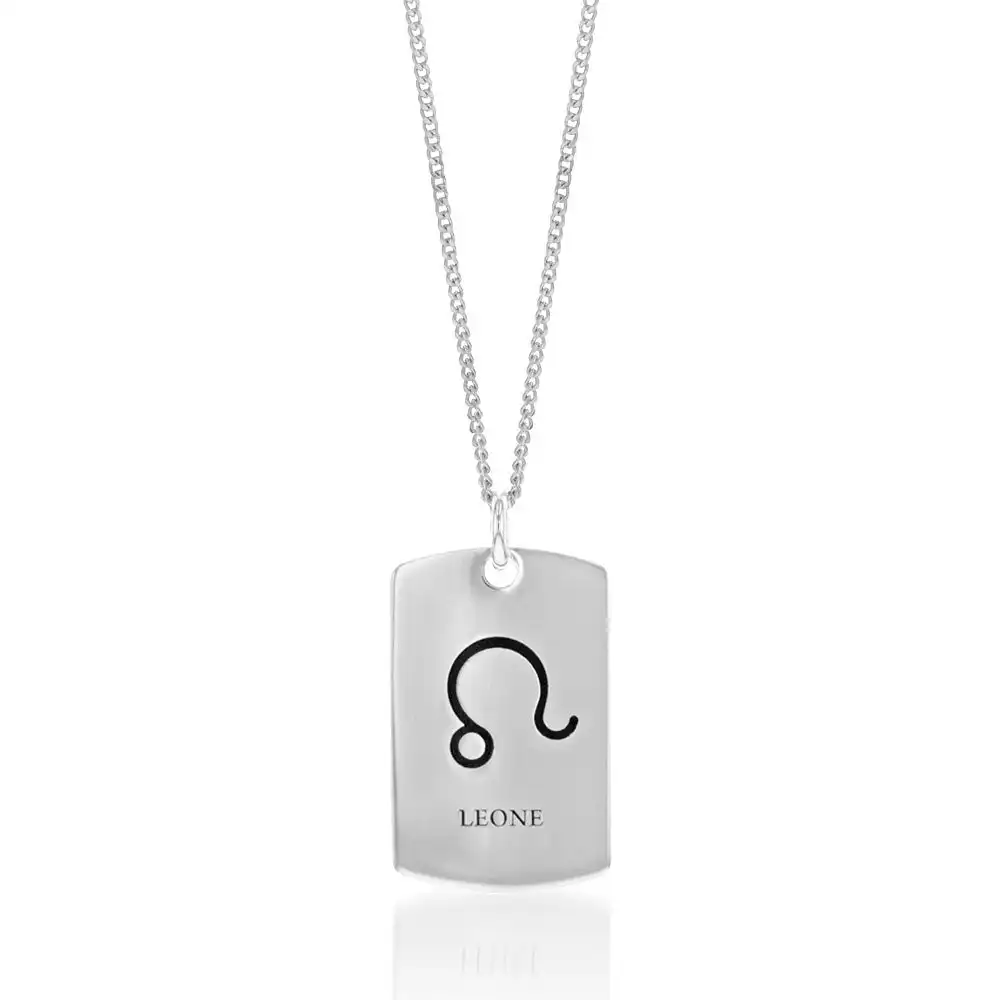 Sterling Silver Dog Tag With Leo Zodiac/Star Sign Pendant