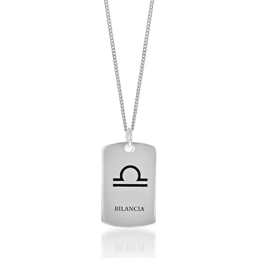Sterling Silver Dog Tag With Libra Zodiac/Star Sign