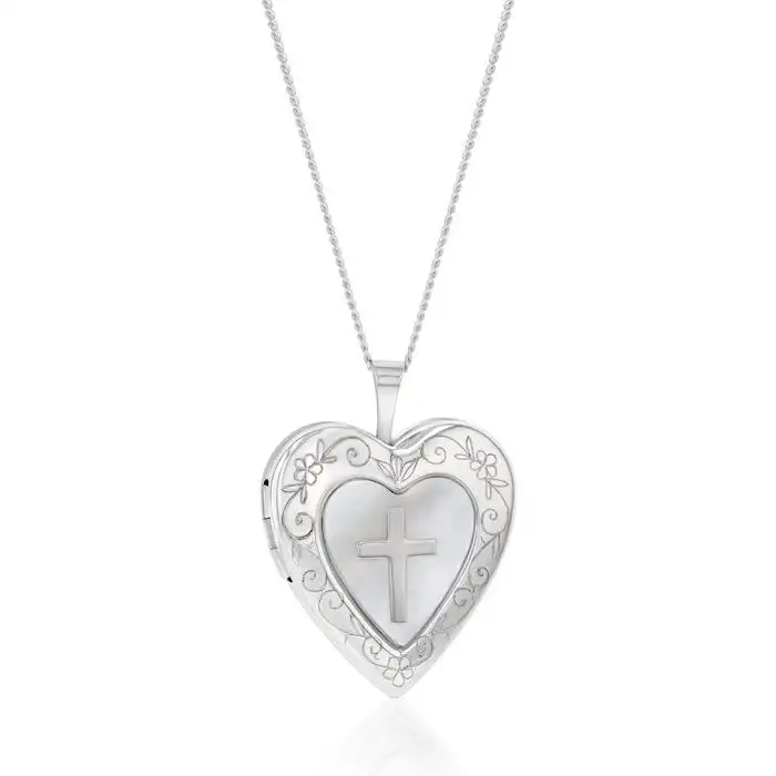 Sterling Silver Mother Of Pearl 20mm Heart Locket