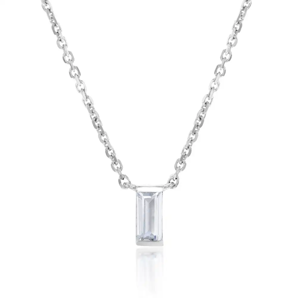 Sterling Silver Rhodium Plated White Cubic Zirconia Pendant on 40+5cm Chain