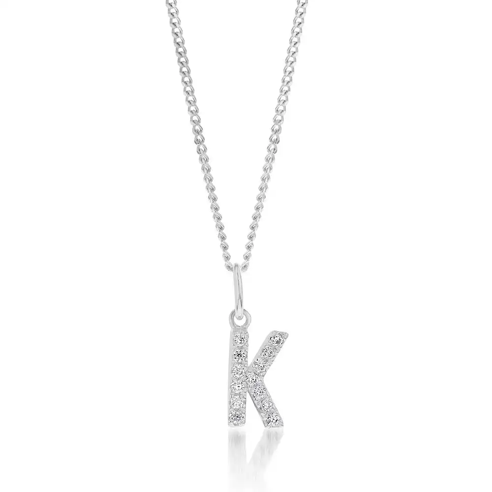 Sterling Silver Cubic Zirconia Initial "K" Pendant