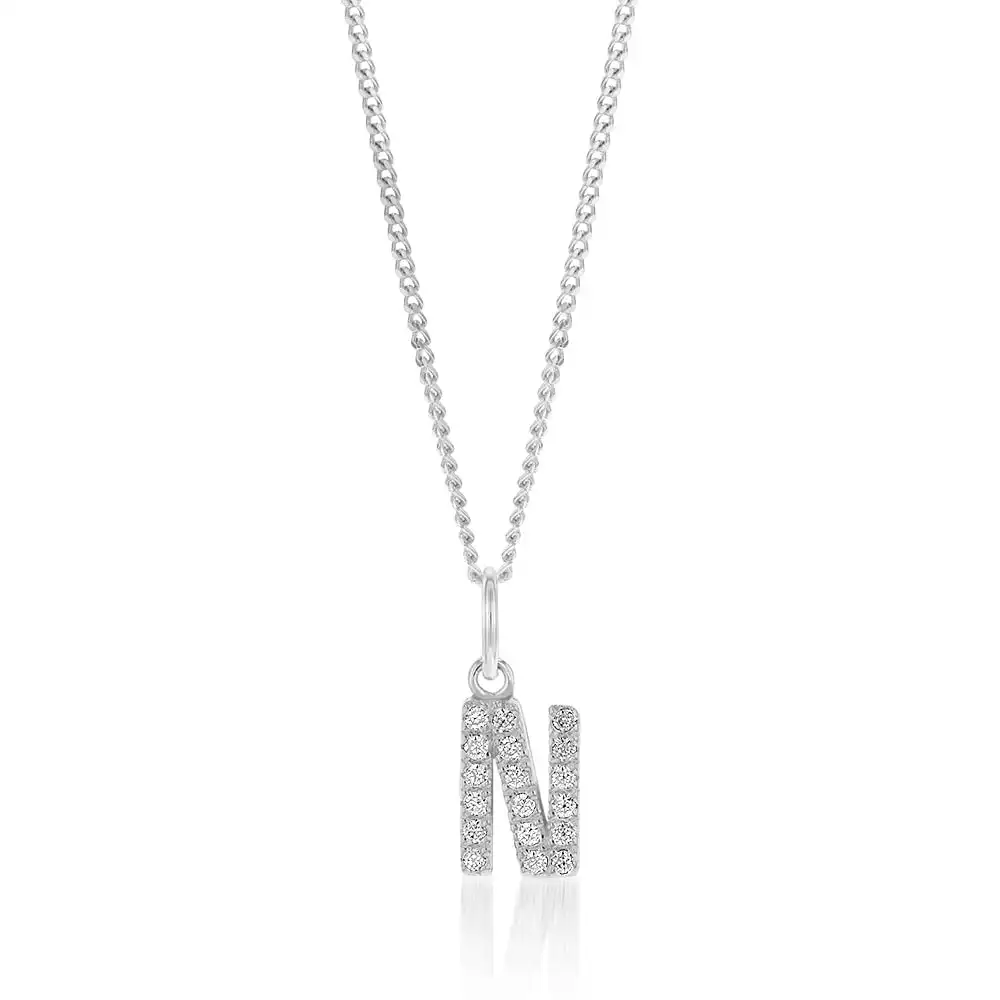 Sterling Silver Cubic Zirconia Initial "N" Pendant