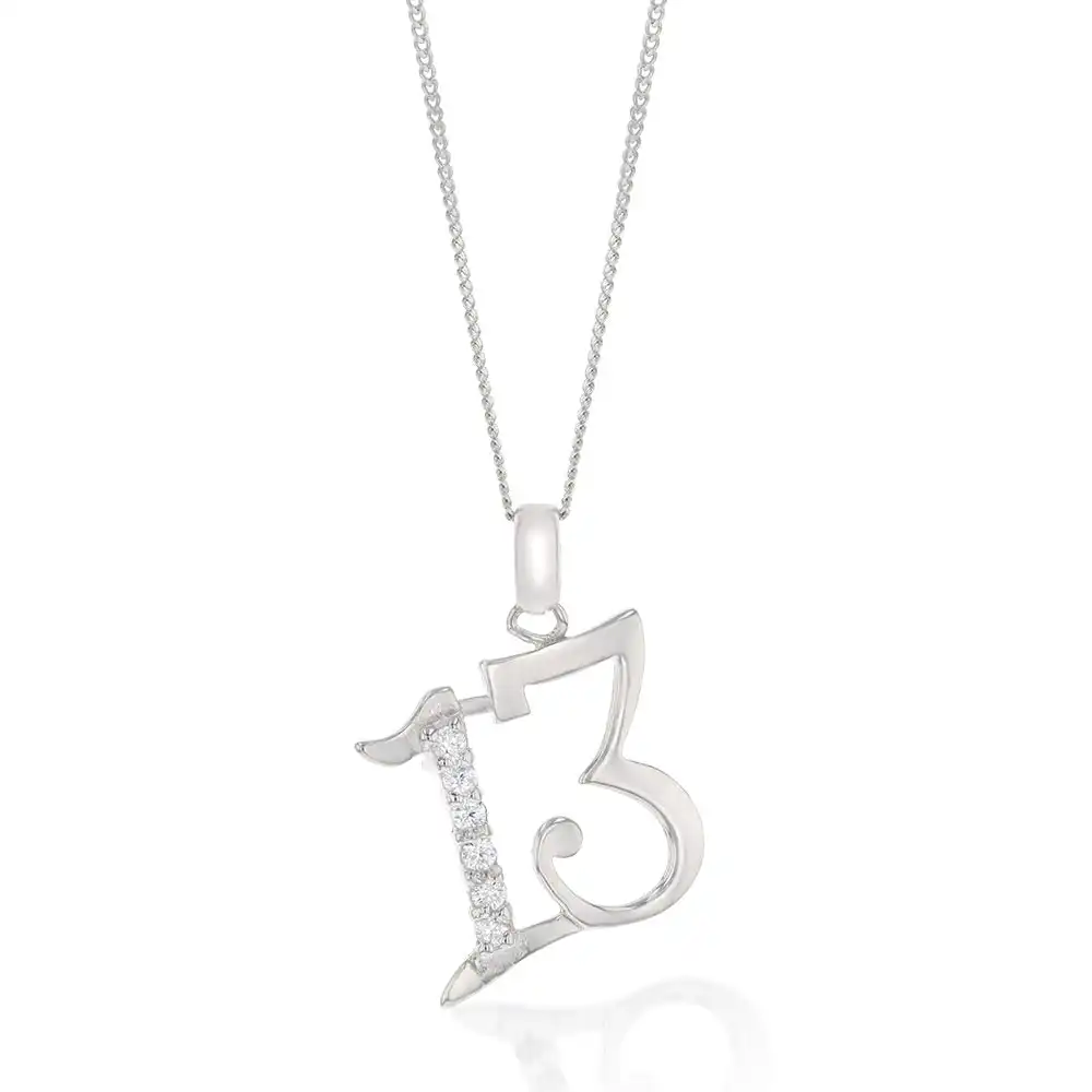 Sterling Silver Cubic Zirconia On Number "13" Pendant