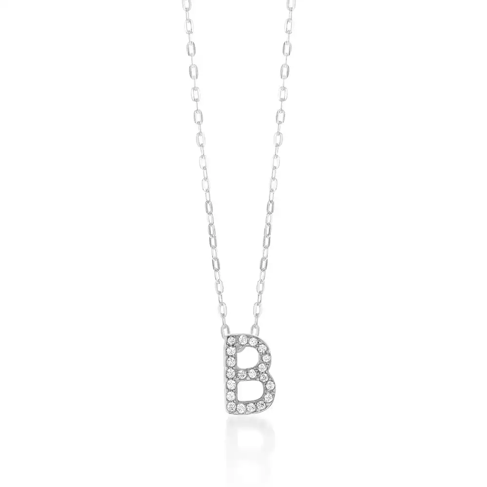 Sterling Silver Cubic Zirconia Initial "B" Pendant On 39+3cm Chain