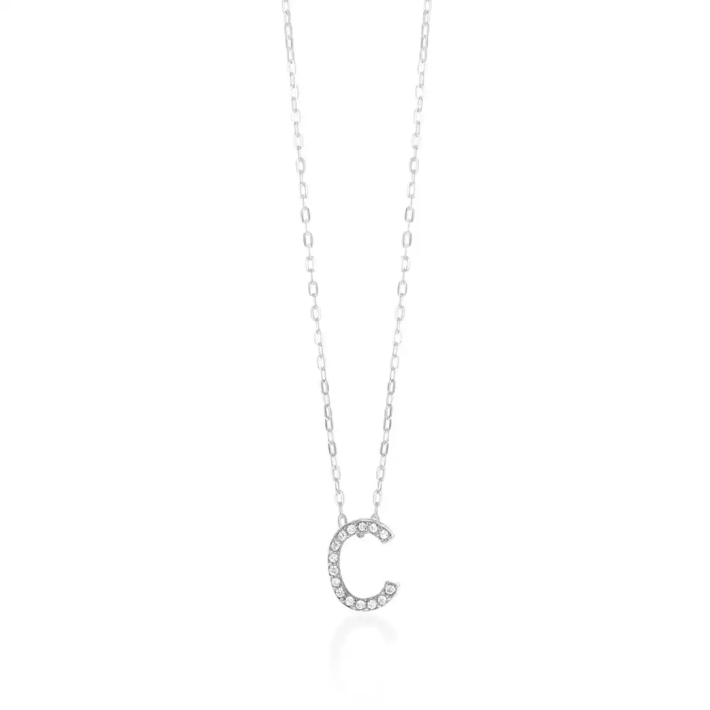 Sterling Silver Cubic Zirconia Initial "C" Pendant On 39+3cm Chain