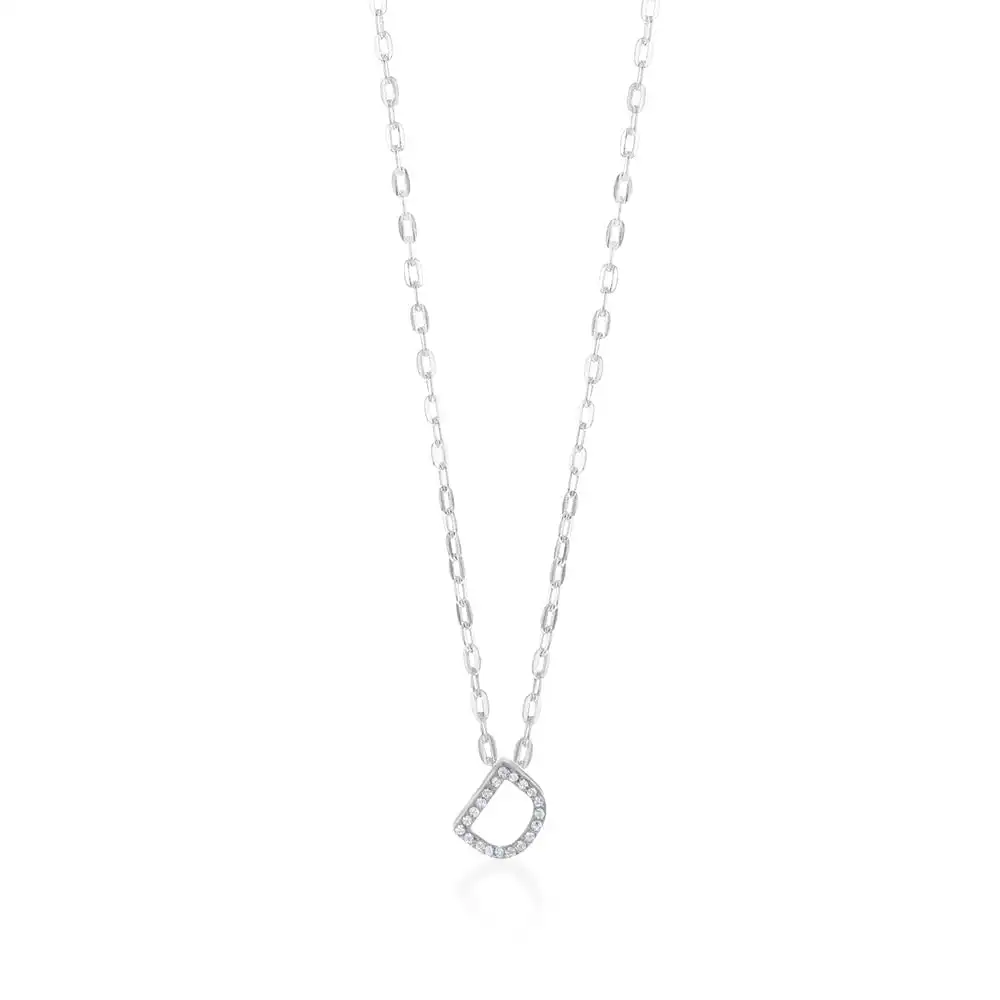Sterling Silver Cubic Zirconia Initial "D" Pendant On 39+3cm Chain