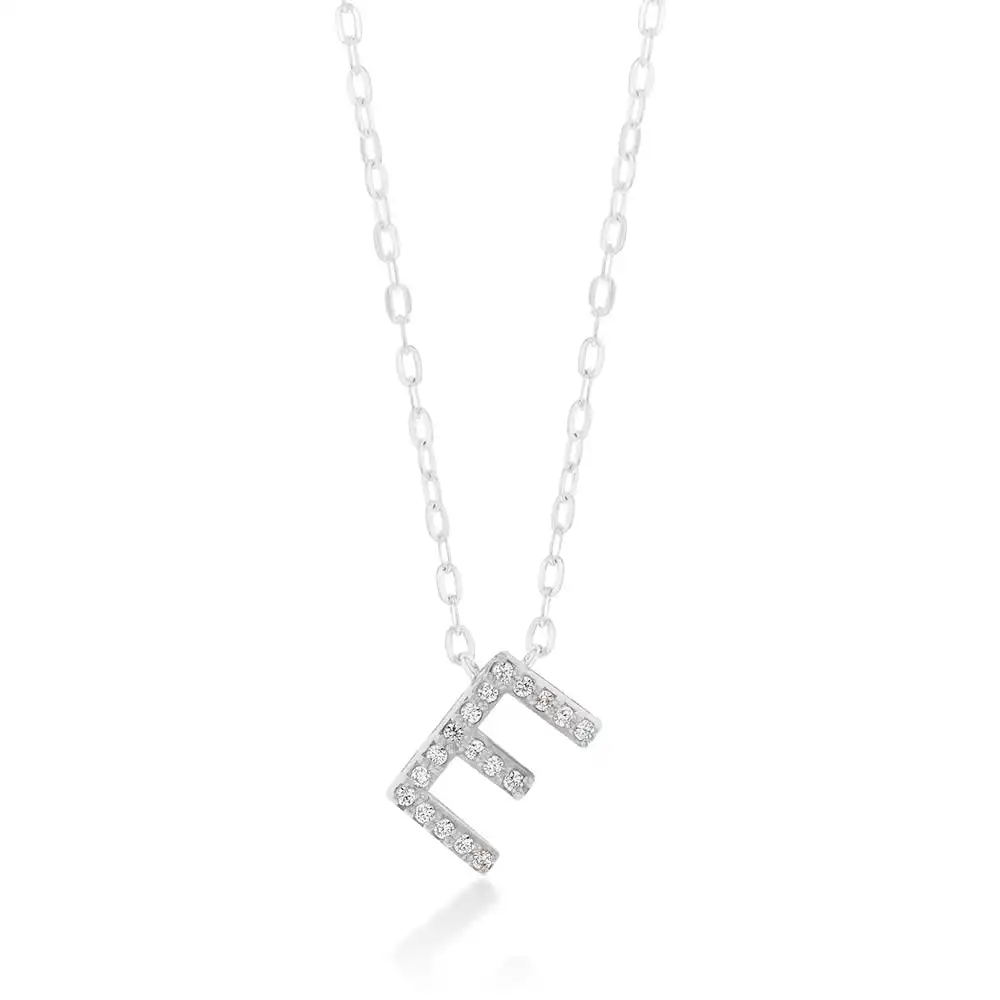 Sterling Silver Cubic Zirconia Initial "E" Pendant On 39+3cm Chain