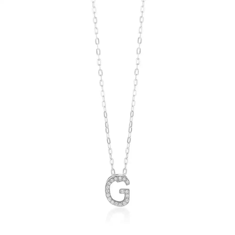 Sterling Silver Cubic Zirconia Initial "G" Pendant On 39+3cm Chain