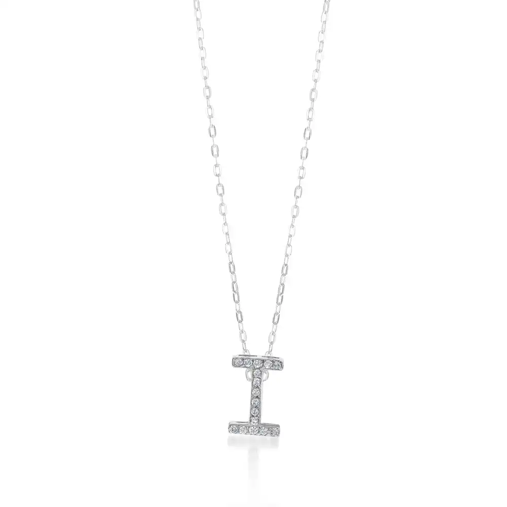 Sterling Silver Cubic Zirconia Initial "I" Pendant on 39+3cm Chain