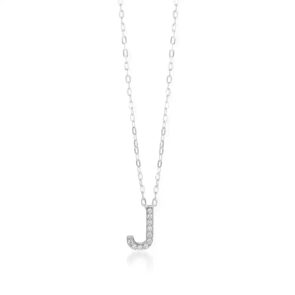 Sterling Silver Cubic Zirconia Initial "J" Pendant On 39+3cm Chain