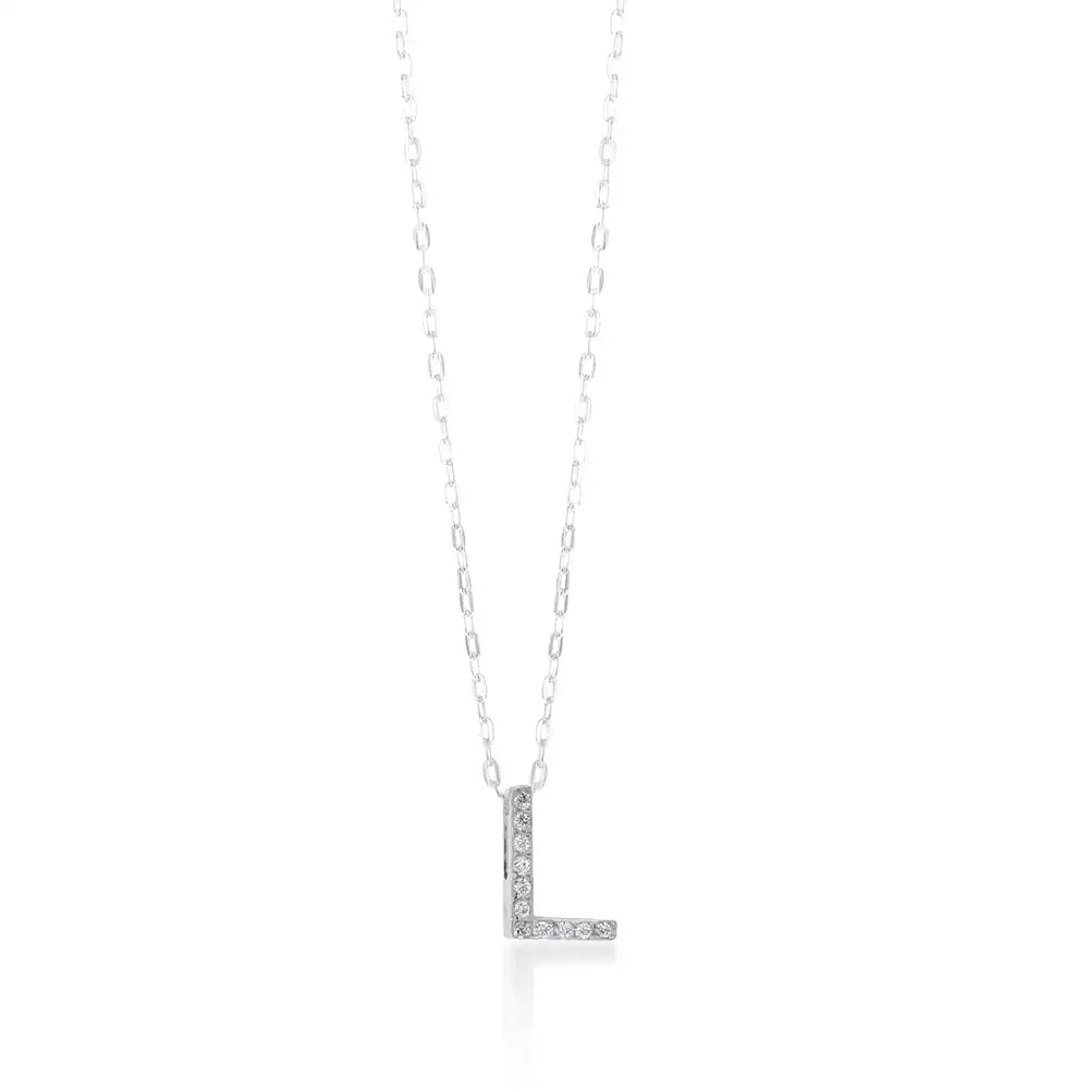 Sterling Silver Cubic Zirconia Initial "L" Pendant on 39+3cm Chain