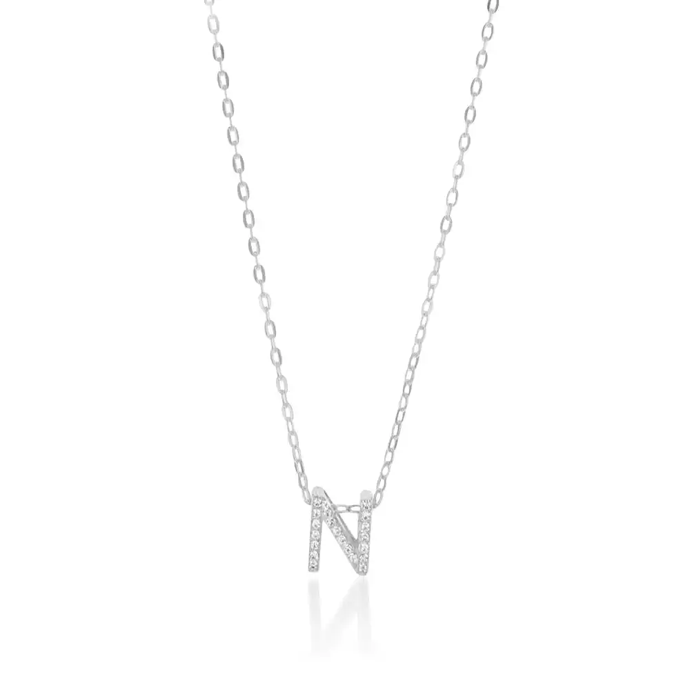 Sterling Silver Cubic Zirconia Initial "N" Pendant On 39+3cm Chain