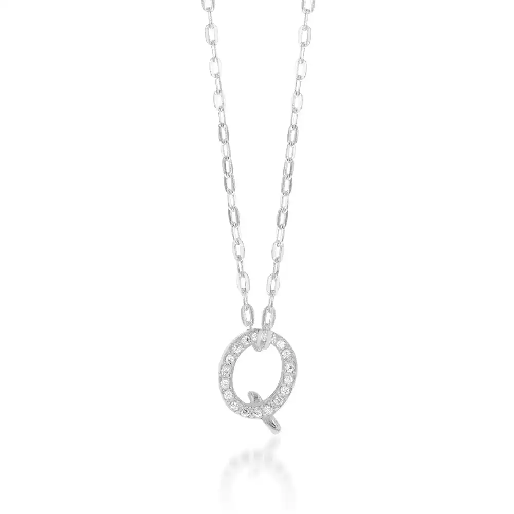 Sterling Silver Cubic Zirconia Initial "Q" Pendant On 39+3cm Chain
