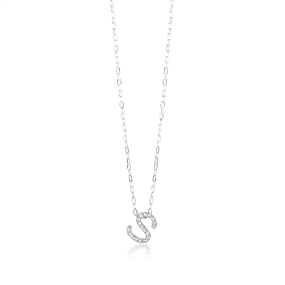Sterling Silver Cubic Zirconia Initial "S" Pendant On 39+3cm Chain
