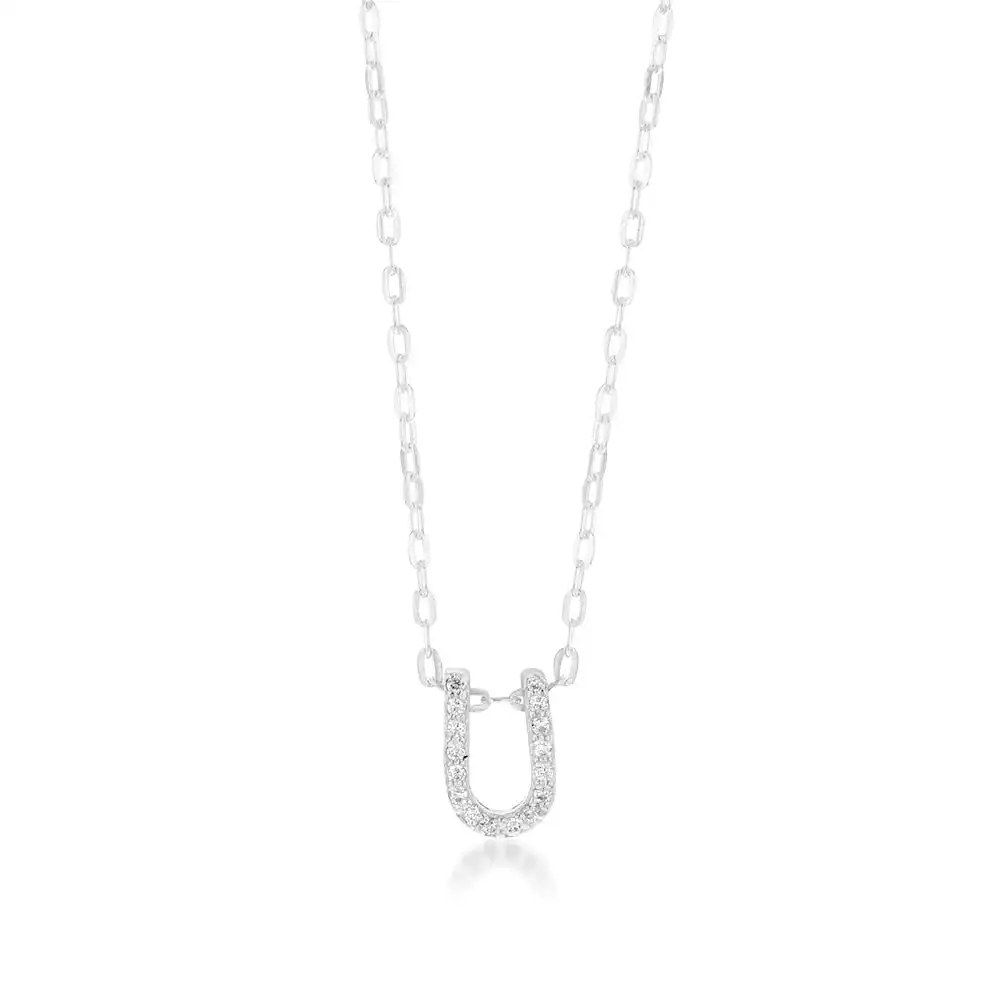 Sterling Silver Cubic Zirconia Initial "U" Pendant On 39+3cm Chain