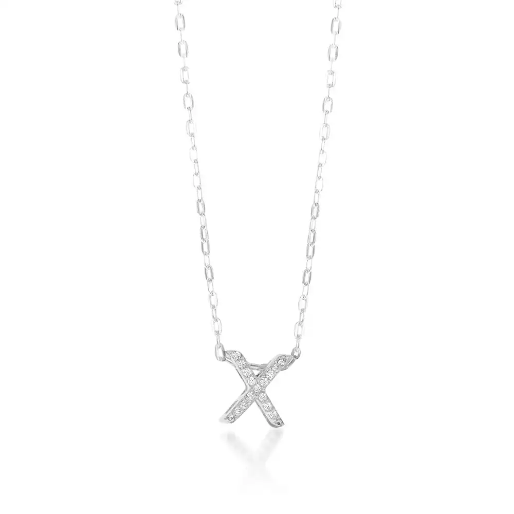 Sterling Silver Cubic Zirconia Initial "X" Pendant on 39+3cm Chain