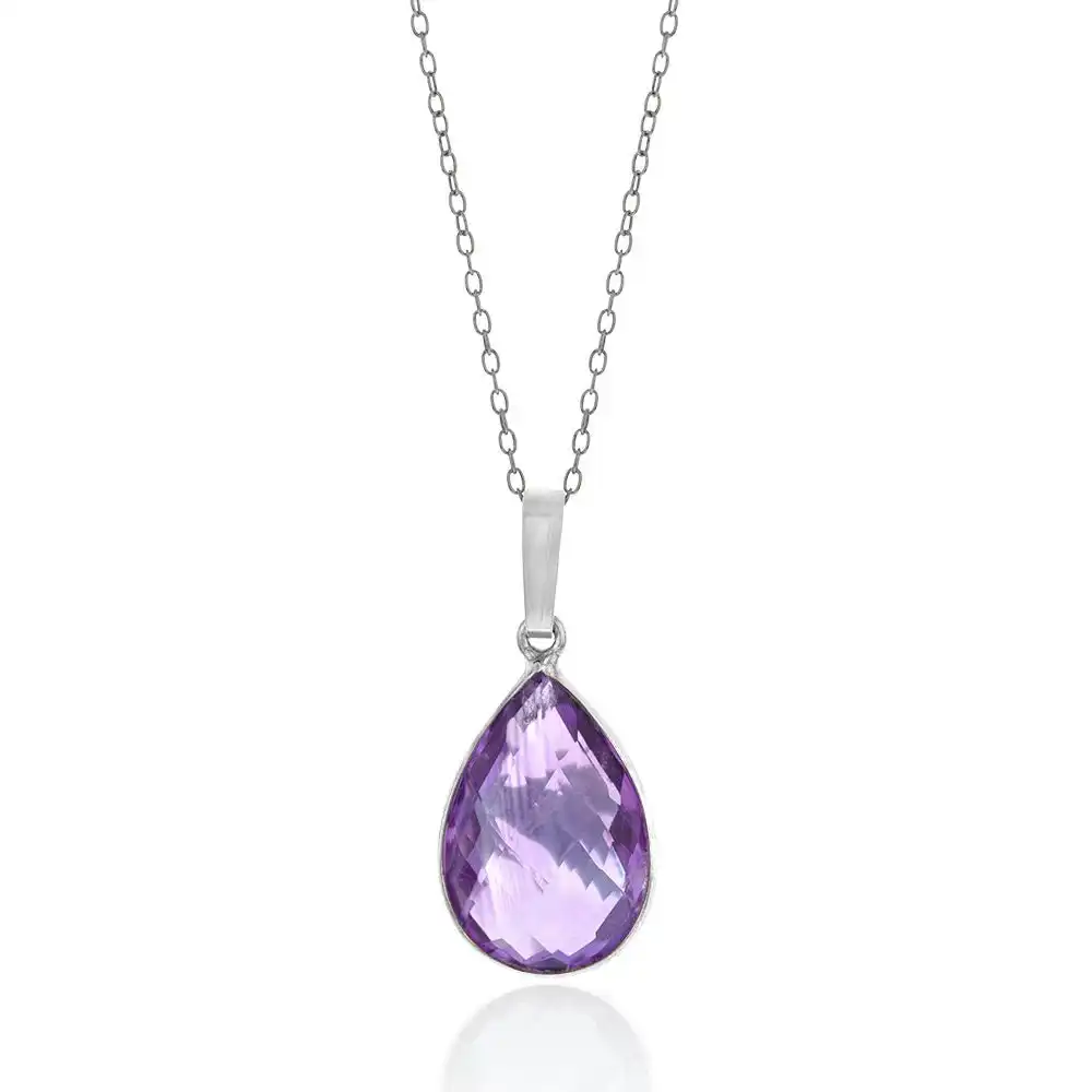 Sterling Silver 6.25ct Amethyst Pear Pendant on Chain