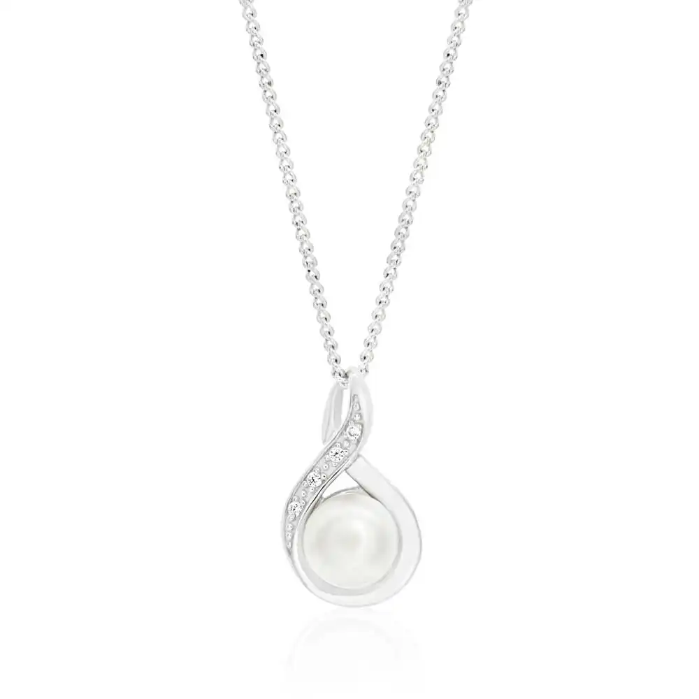 Sterling Silver Freshwater Pearl and Zirconia Infinity Pendant