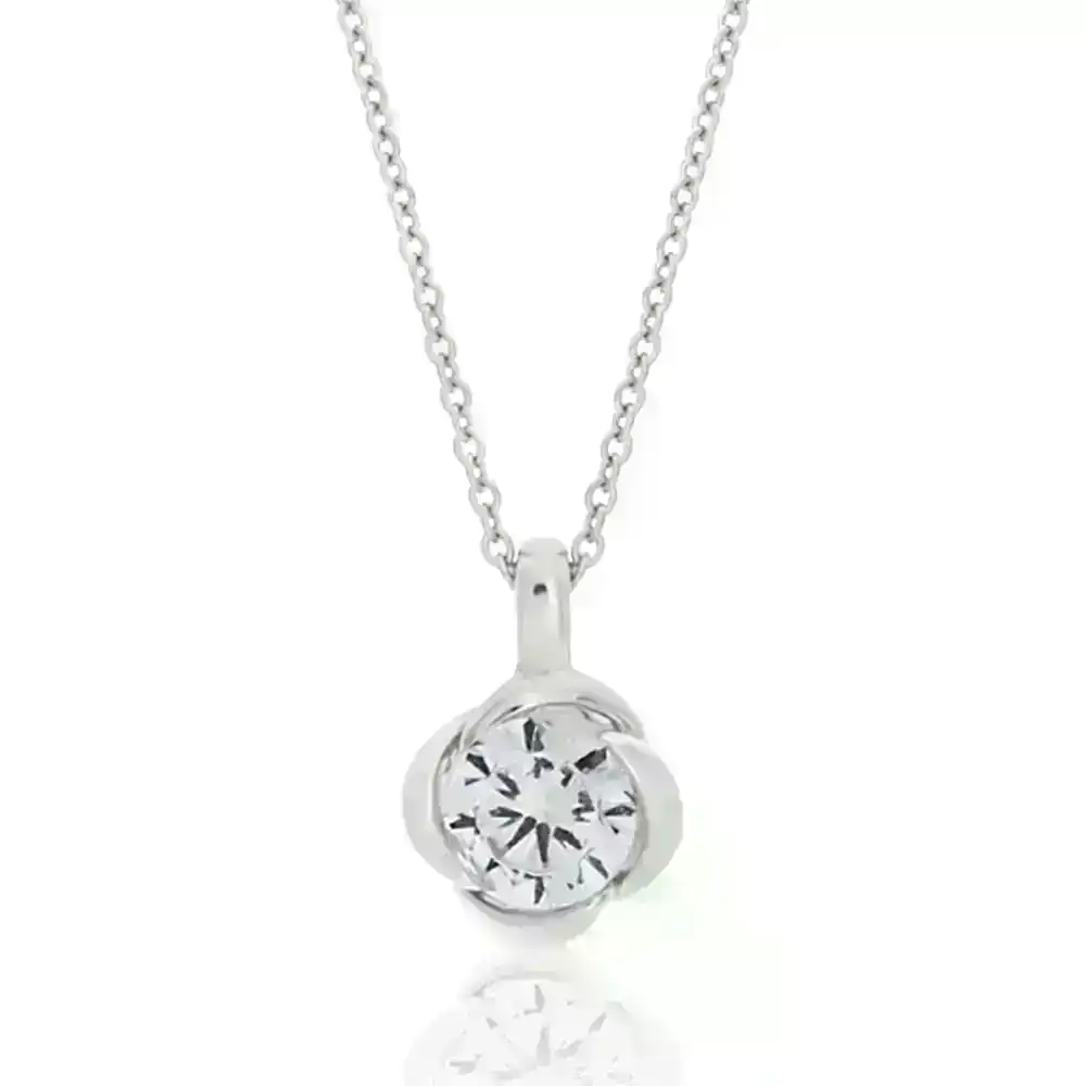 Sterling Silver Cubic Zirconia Flower Pendant With 40 + 5cm Chain