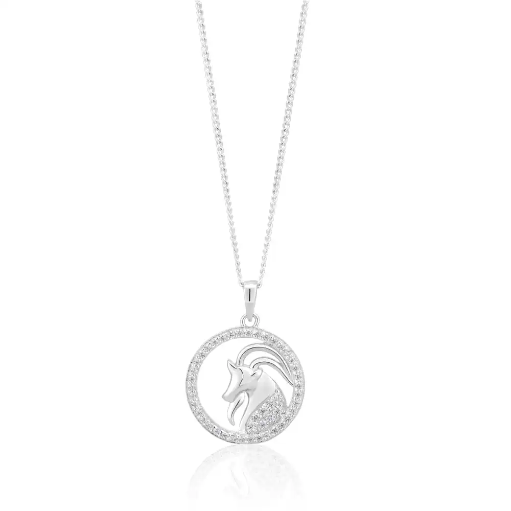 Sterling Silver Cubic Zirconia Aries Horoscope Round 19mm x 26mm Pendant