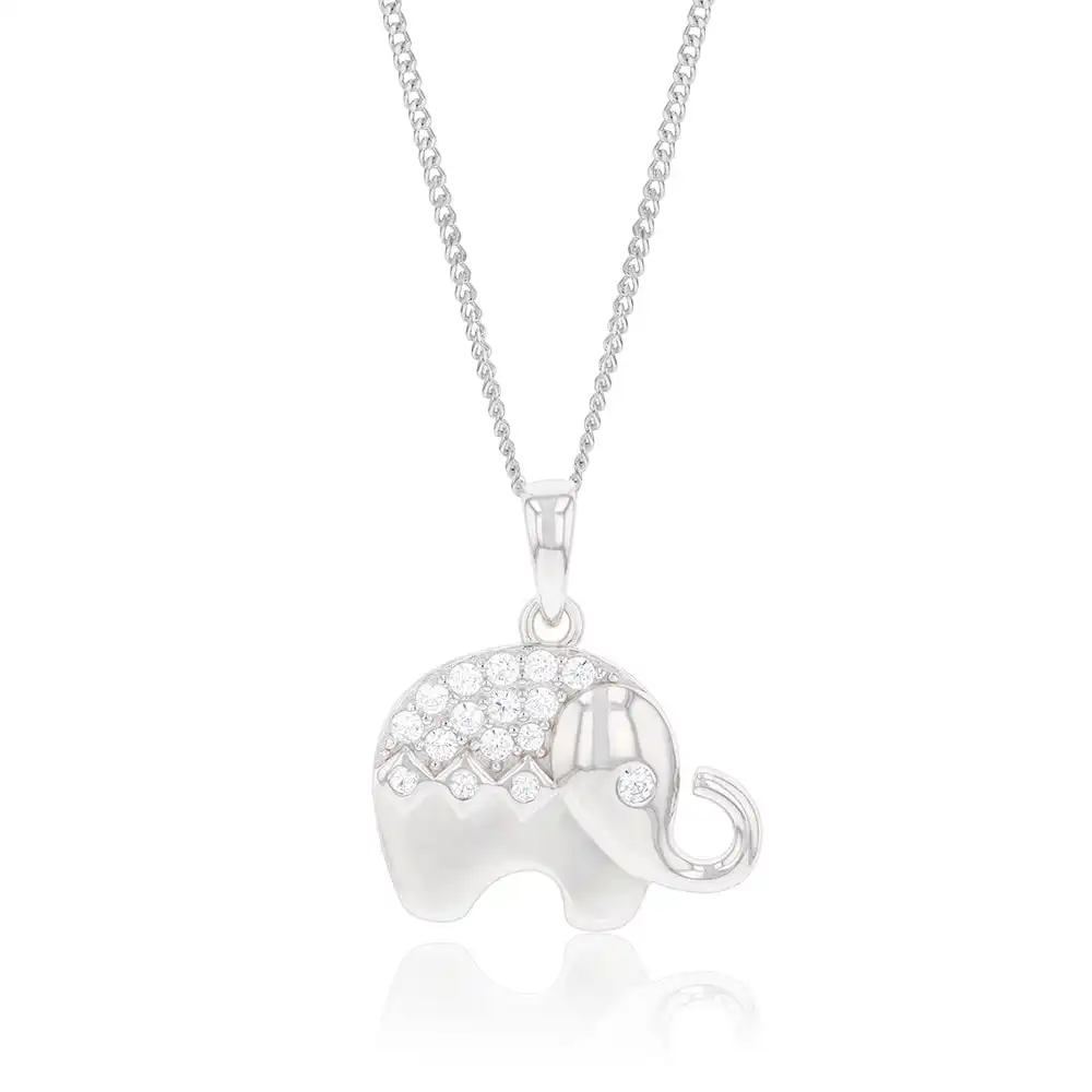 Sterling Silver Cubic Zirconia On Elephant Charm Pendant