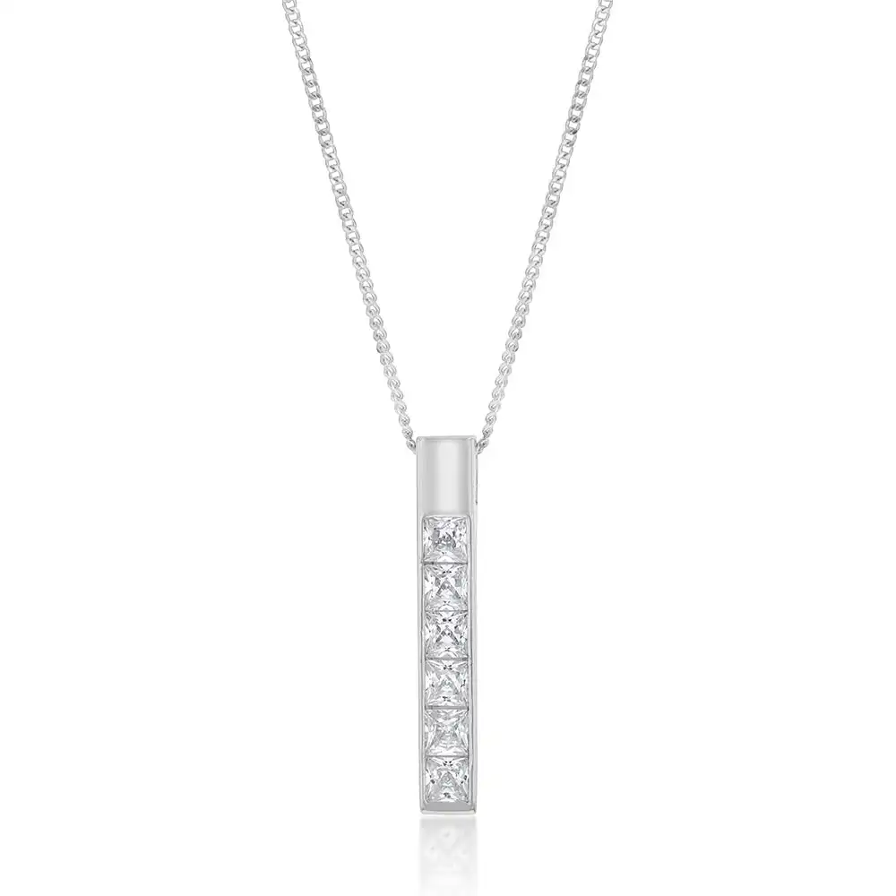 Sterling Silver Cubic Zirconia On Vertical Bar Pendant