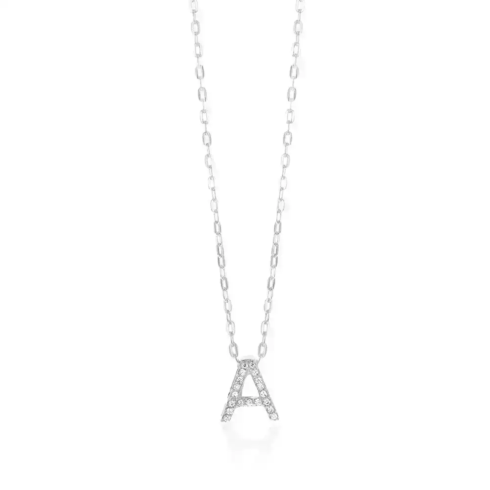 Sterling Silver Cubic Zirconia Initial "A" Pendant on 39+3cm Chain