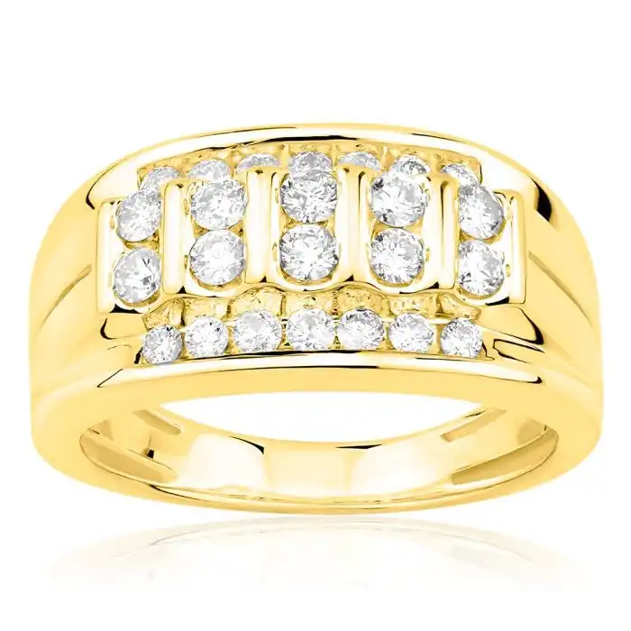 9ct Yellow Gold 1 Carat Diamond Mens Ring