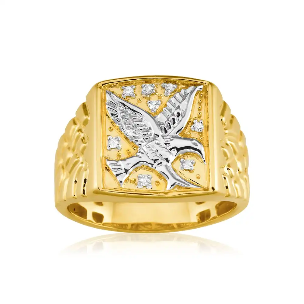 8 Diamonds Eagle Mens Ring in 9ct Yellow Gold