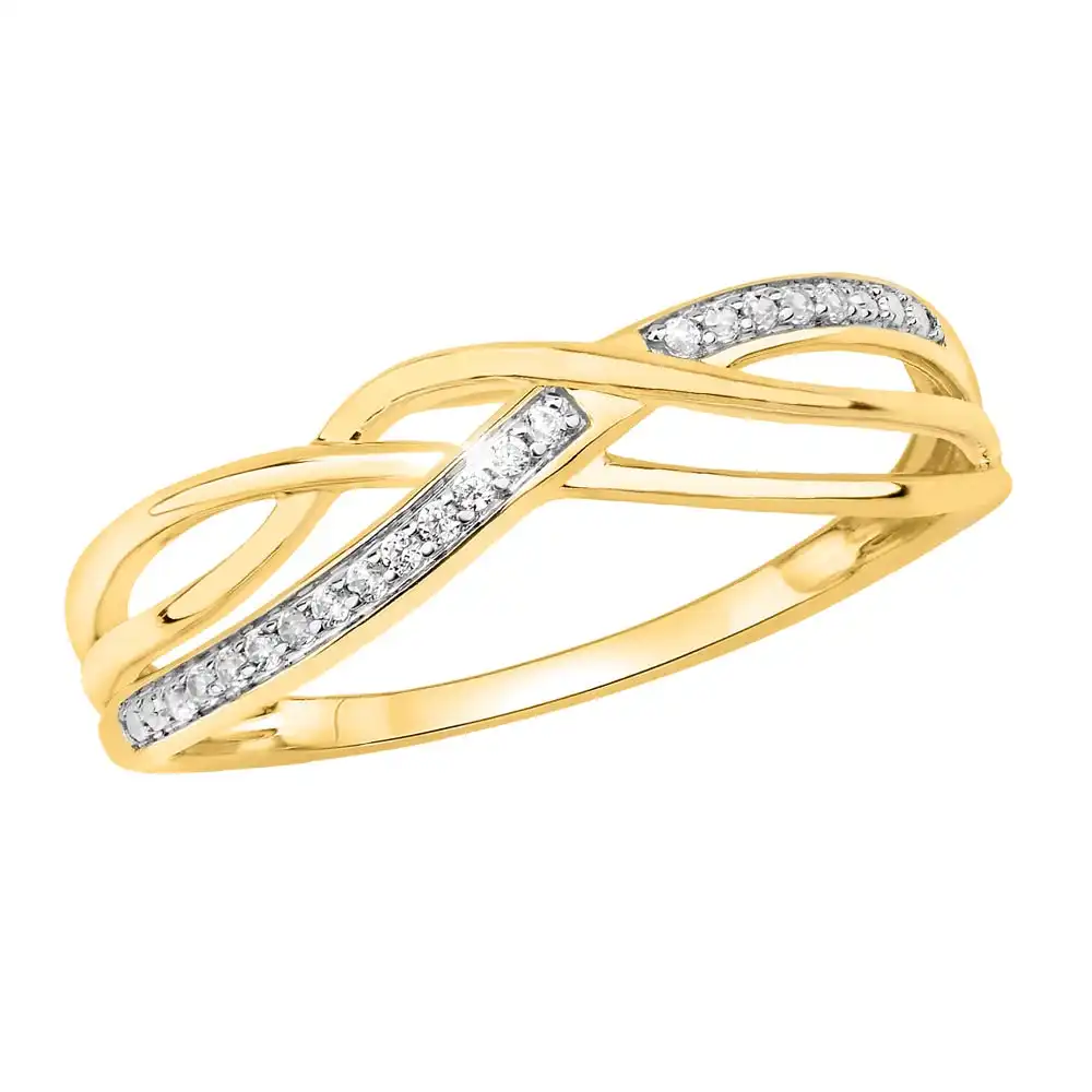 9ct Yellow Gold Diamond Plait Ring