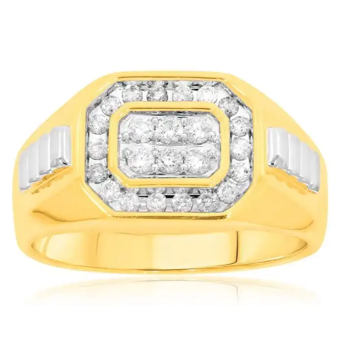 9ct Yellow Gold 1/2 Carat Diamonds Mens Ring