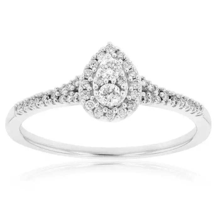 9ct White Gold 1/4 Carat Pear Shape Cluster Ring