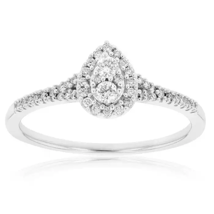 9ct White Gold 1/4 Carat Pear Shape Cluster Ring