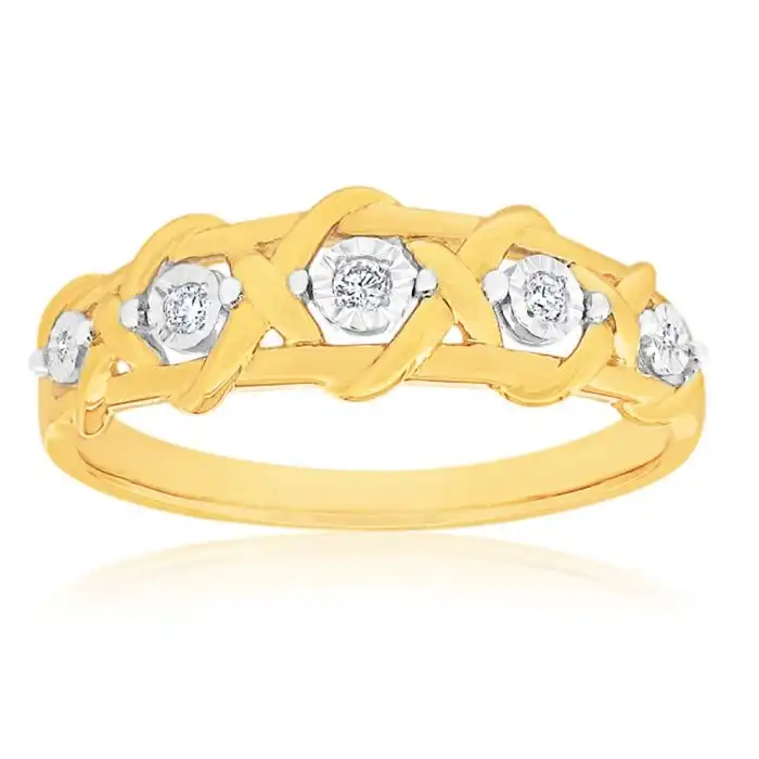 9ct Yellow Gold Diamond Ring with 5 Brilliant Cut Diamonds