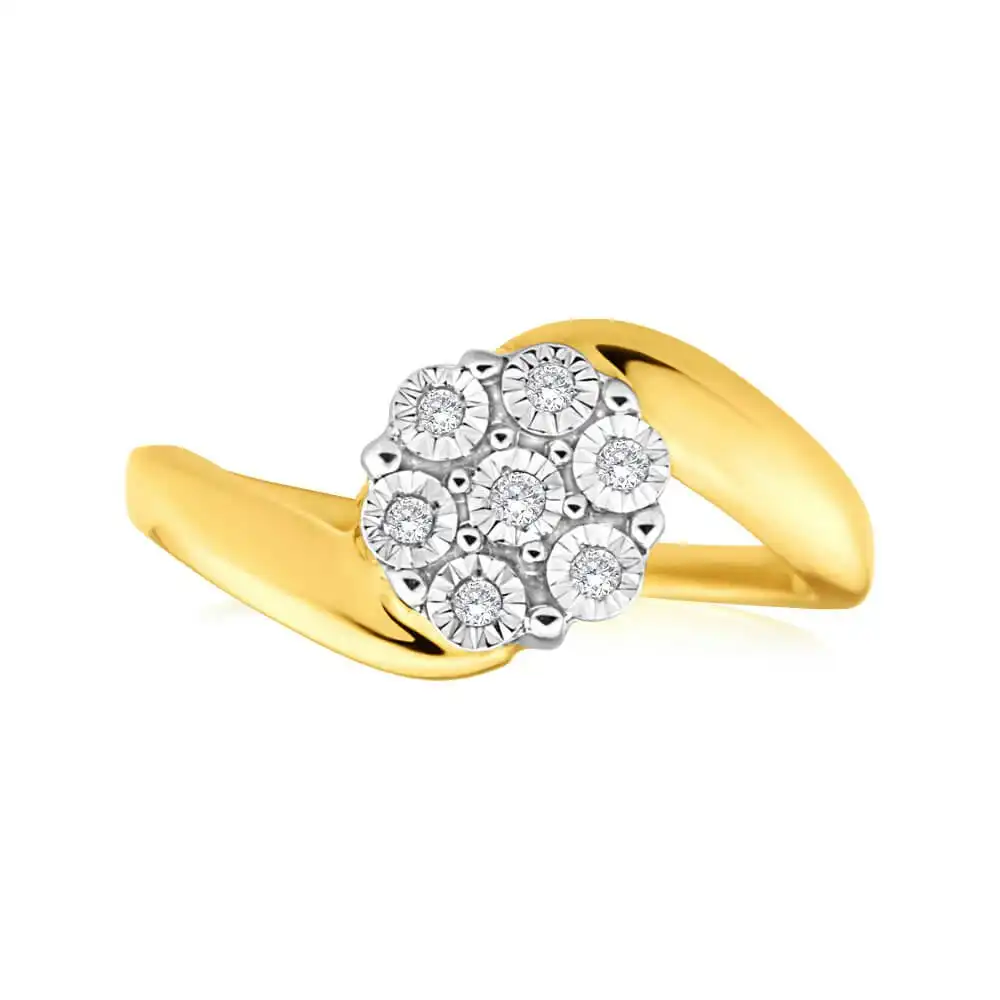 9ct Yellow Gold Diamond Ring Set With 7 Brilliant Cut Diamonds