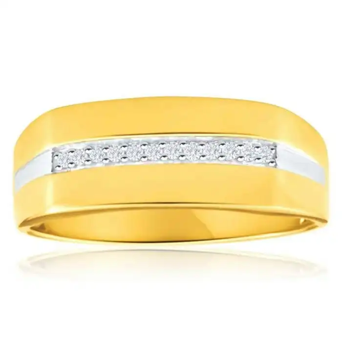 His and Hers Rings  9ct Yellow Gold Diamond Mens Ring with 10 Brilliant Diamonds