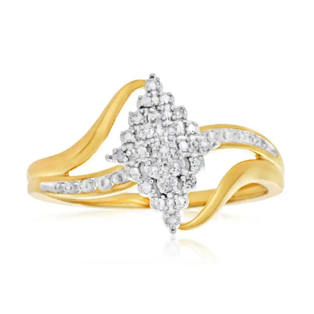 9ct Yellow Gold Diamond Ring Set with 15 Brilliant Cut Diamonds