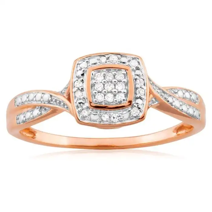 9ct Rose Gold Ring With 21 Brilliant Cut Diamonds