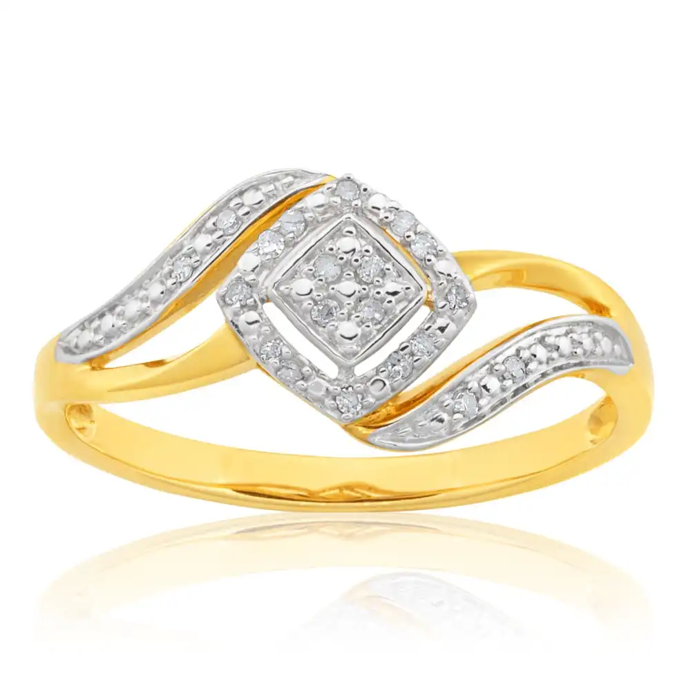 9ct Yellow Gold Diamond Ring with 20 Brilliant Cut Diamonds