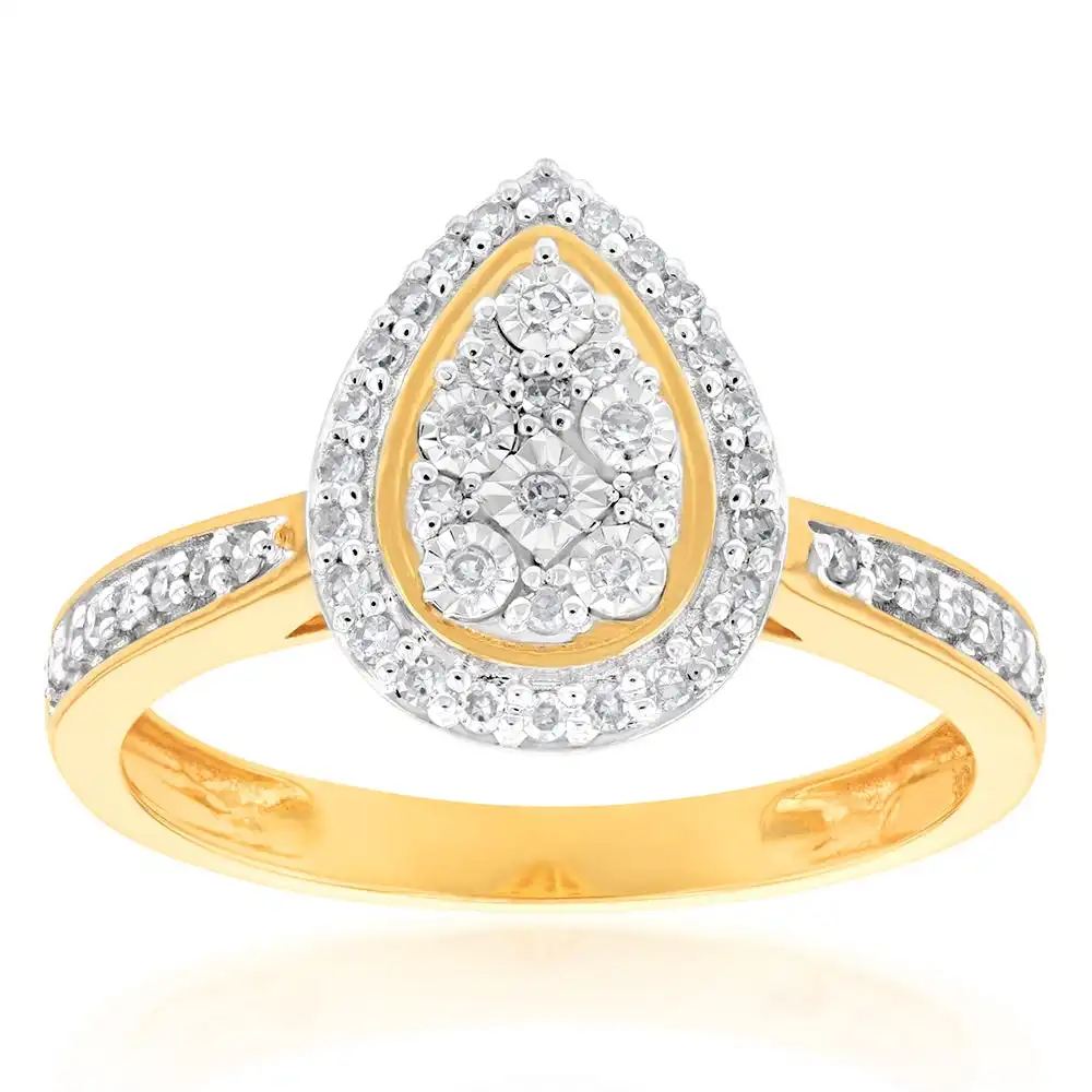 Luminesce Lab Grown Diamond 1/5 Carat Pear Dress Ring in 9ct Yellow Gold