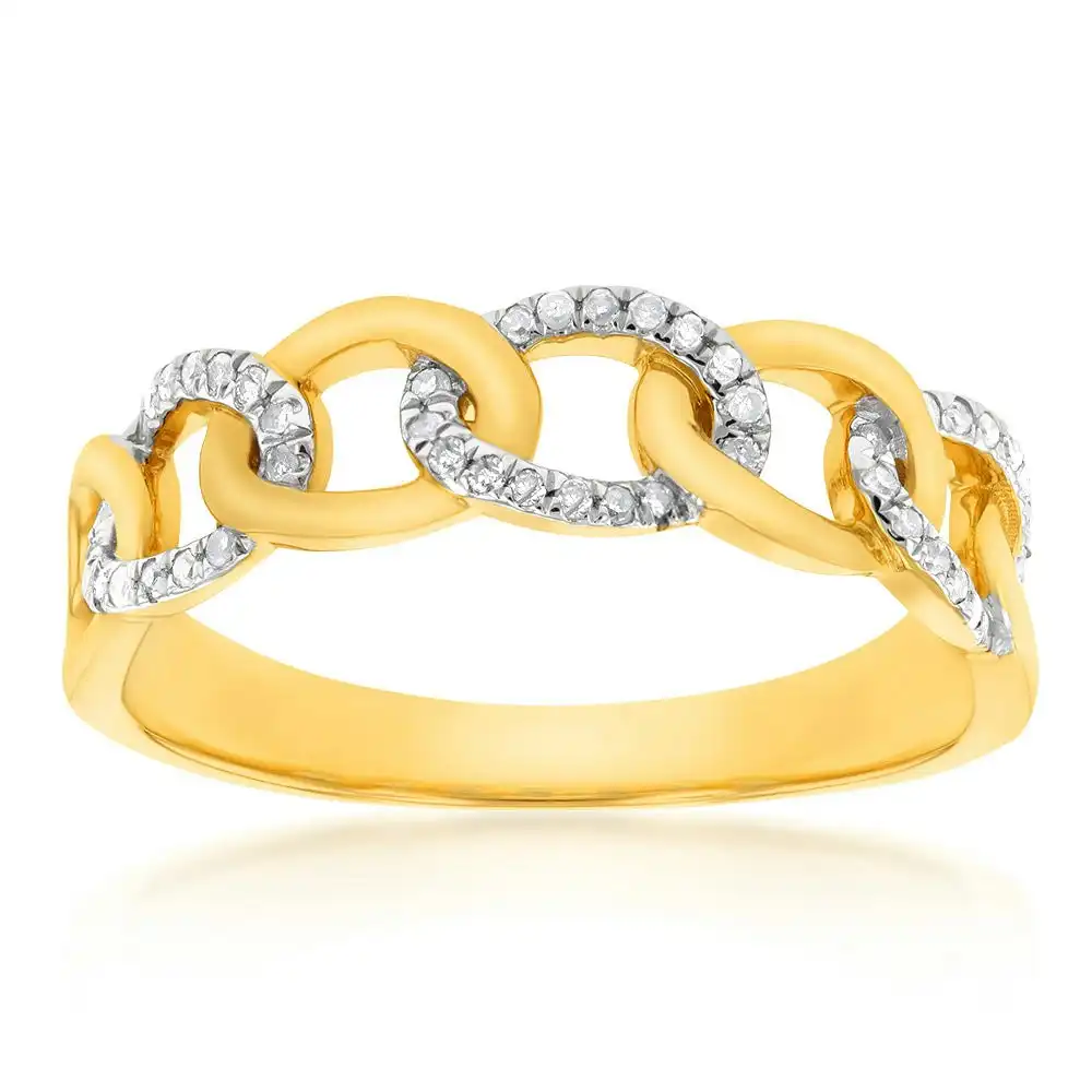 9ct Yellow Gold Diamond Chain Ring