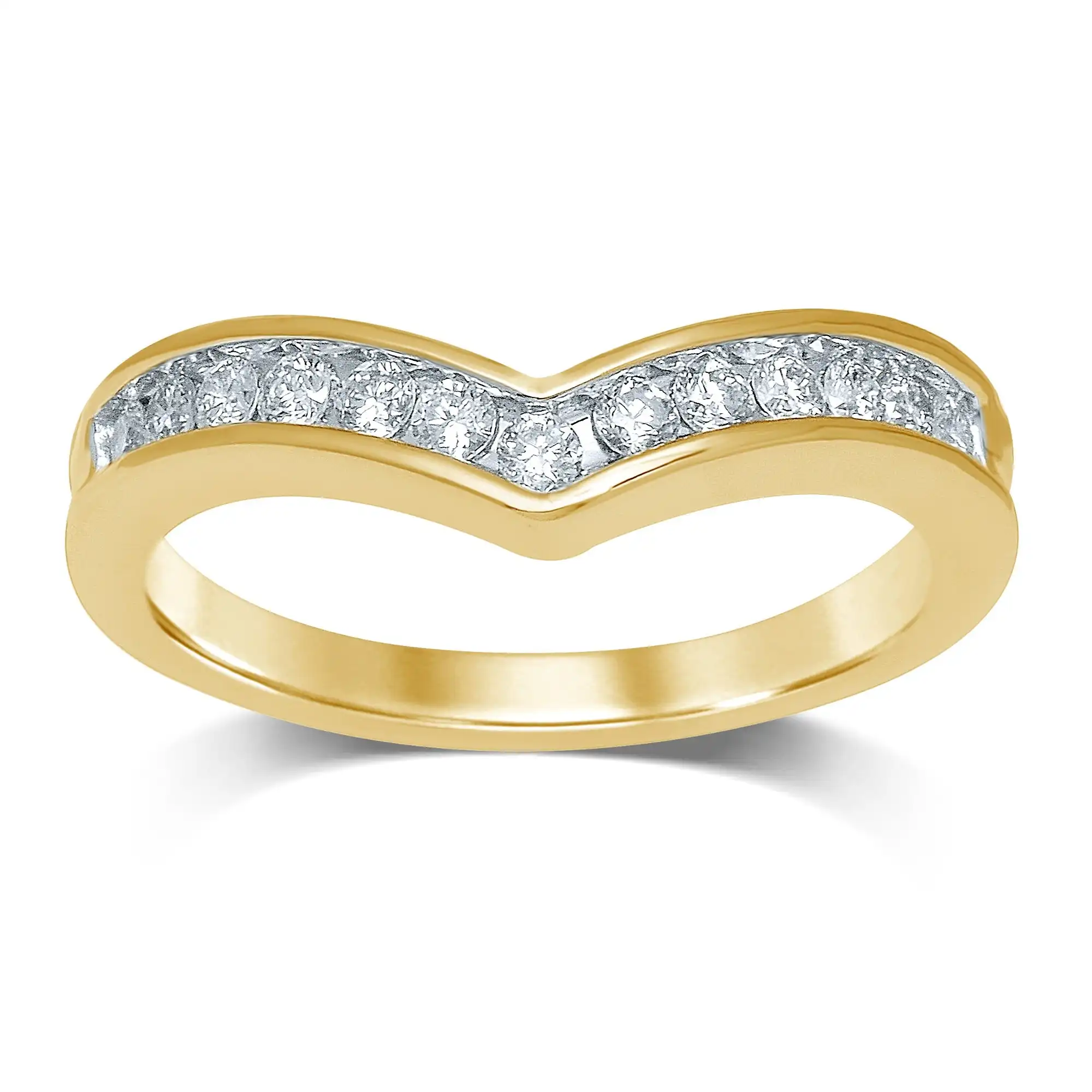 9ct Yellow Gold Contour Diamond Ring with 13 Brilliant Diamonds